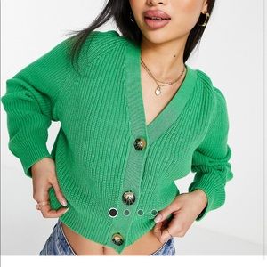 Monki Cotton Cardigan in Bright Green